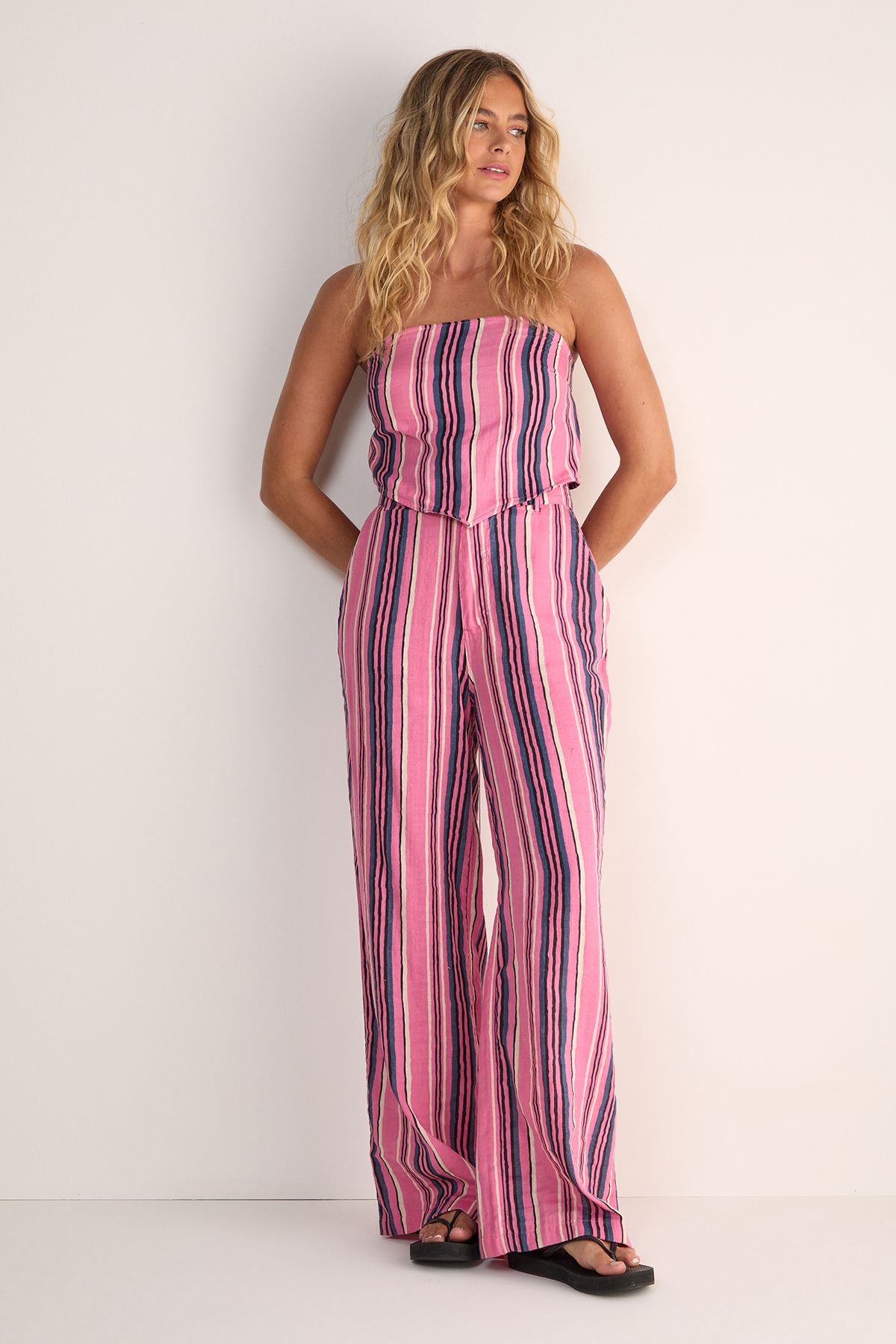 NastyGal Stripe Baggy Trouser Pink