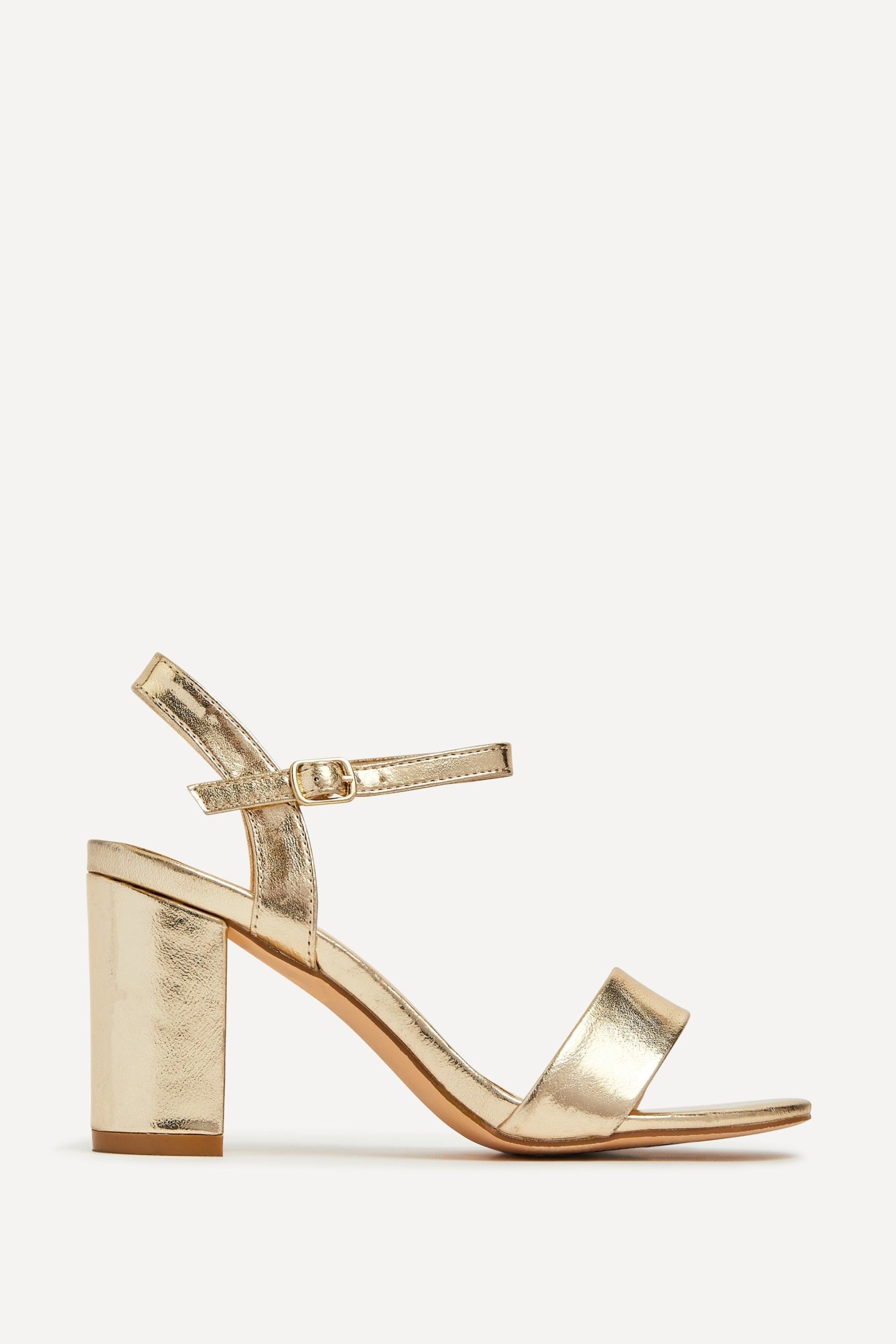 Linzi Skyline Gold Faux Leather Open Back Barely There Block Heeled Sandal image 1