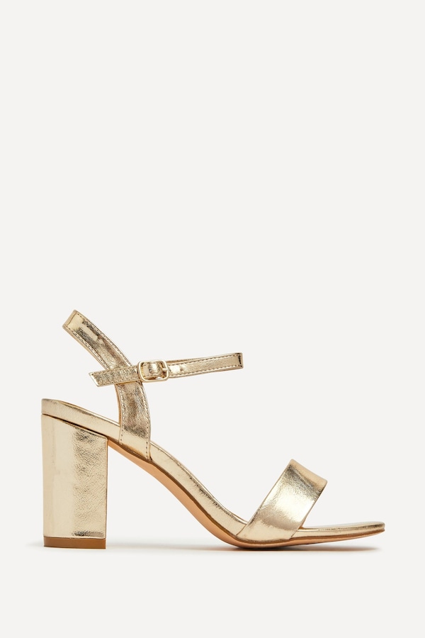 Linzi Skyline Gold Faux Leather Open Back Barely There Block Heeled Sandal