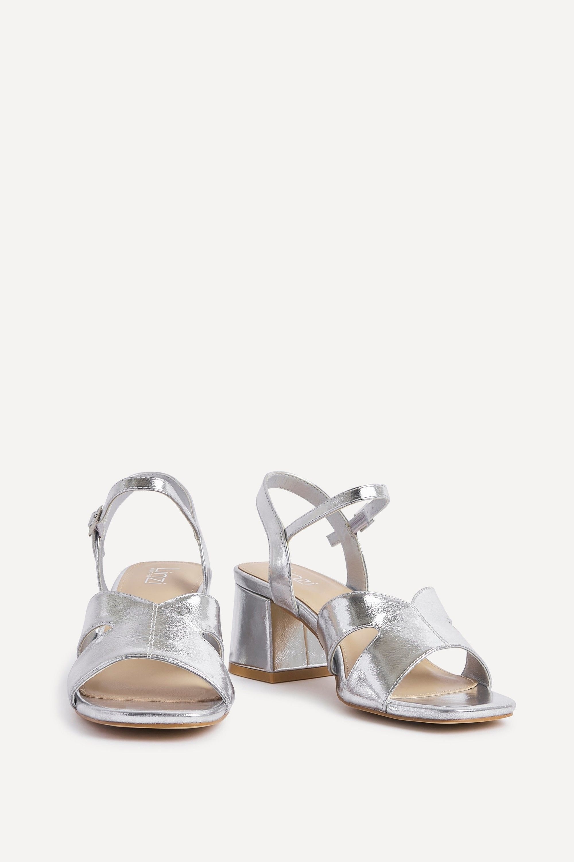 Linzi Empire Wide Fit Silver Faux Leather Link Detail Block Heels image 3