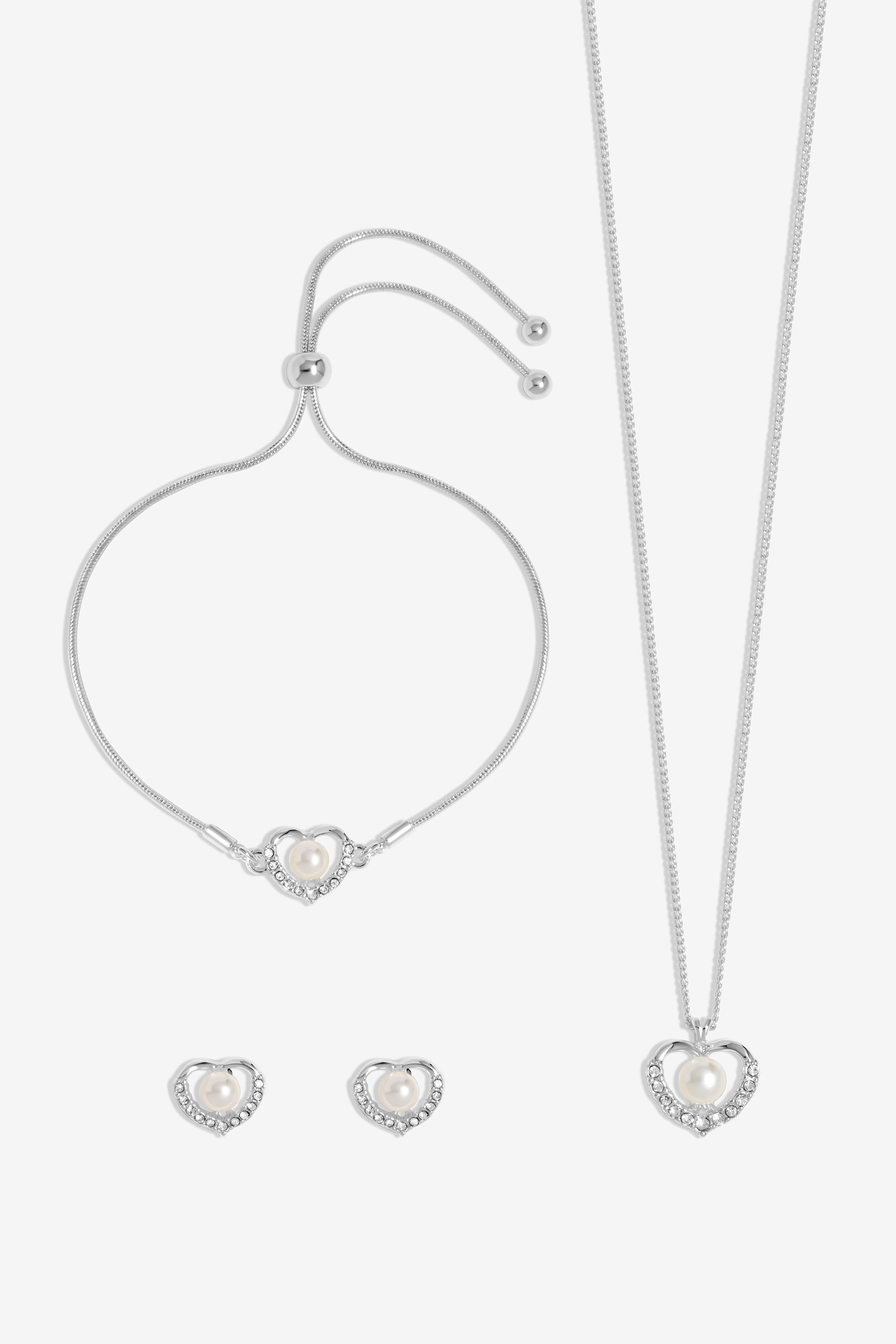 Jon Richard Silver Plated Pearl And Crystal Heart Trio Set - Gift Boxed image 2