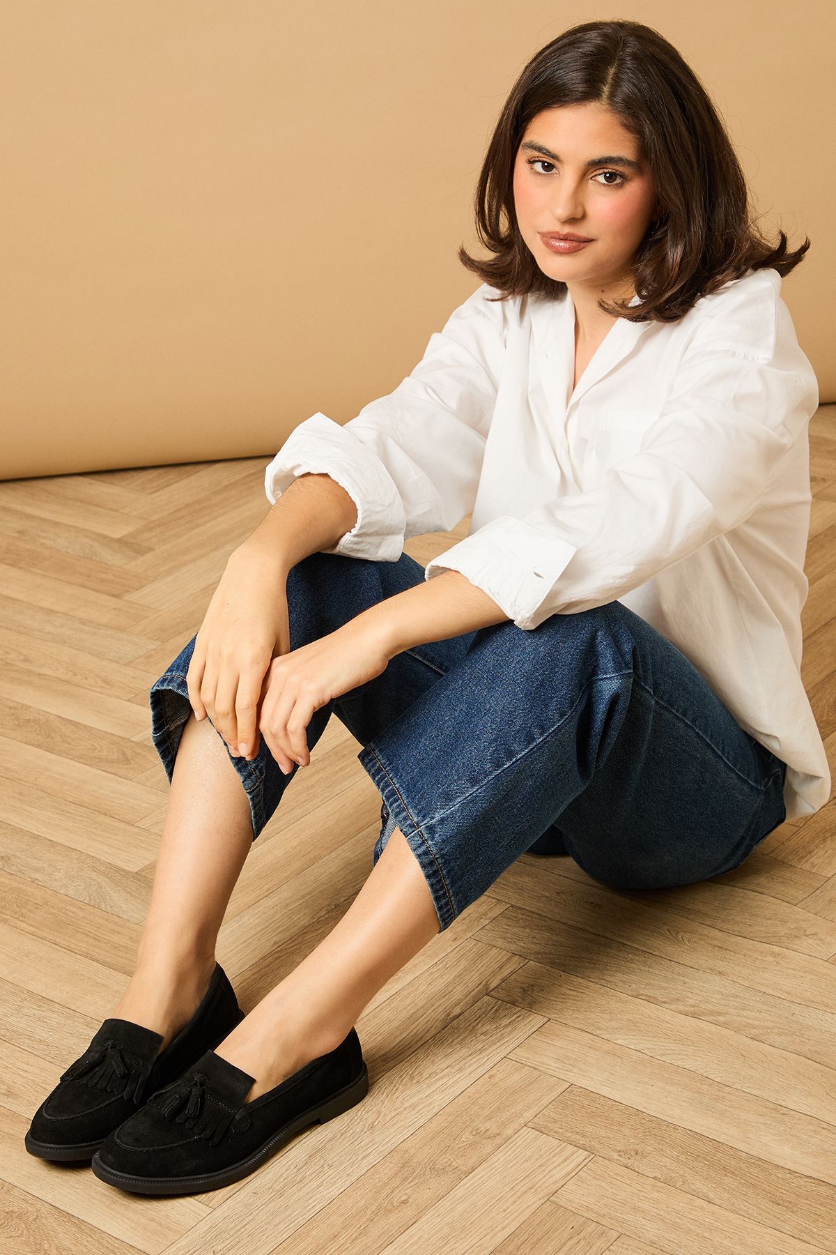 Oasis Brighton Real Leather Tassel Loafers Natural Black image 2