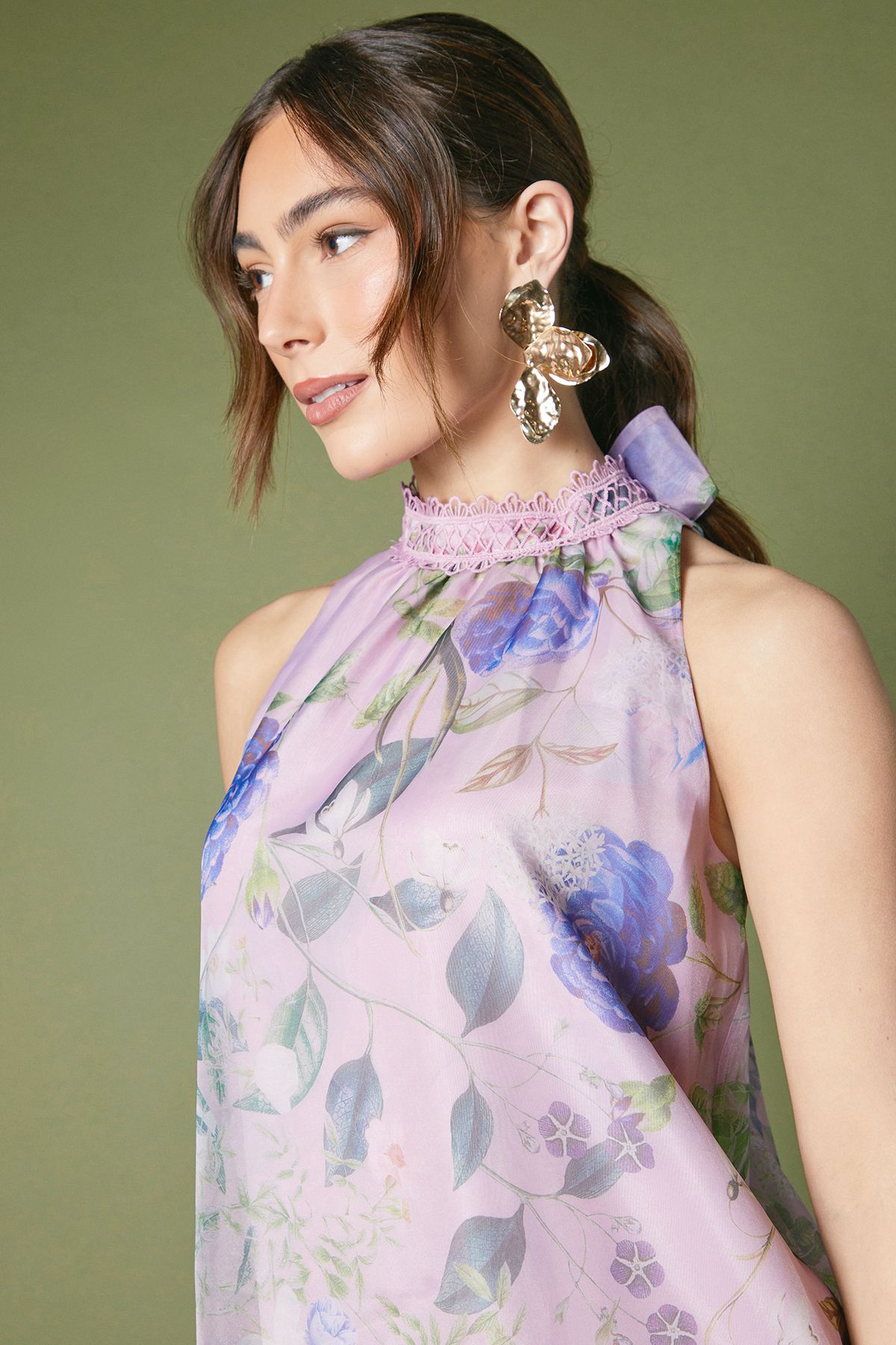 Coast Printed Lace Trim Halter Neck Mini Dress Lilac image 3