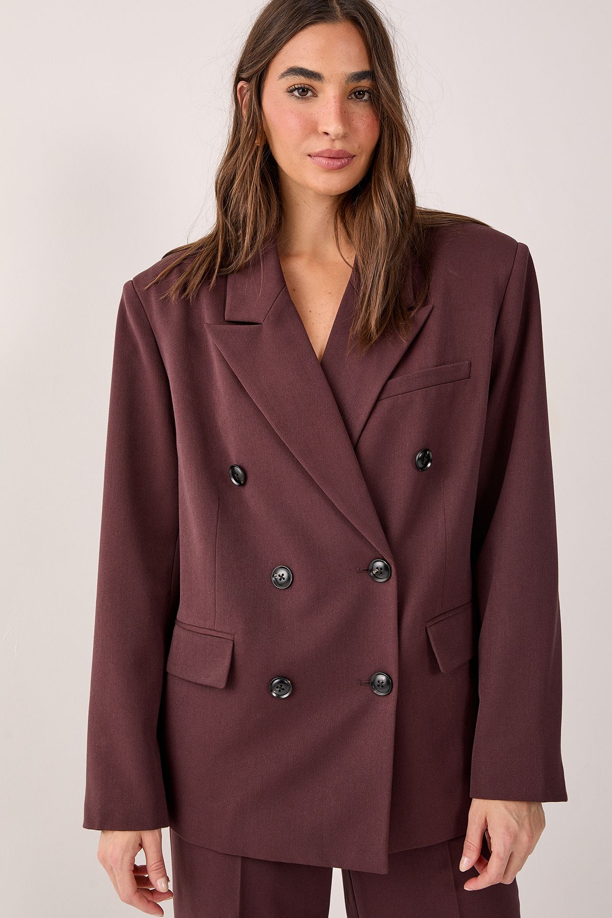 NastyGal Tailored Double Breasted Oversized Blazer Chocolate image 1