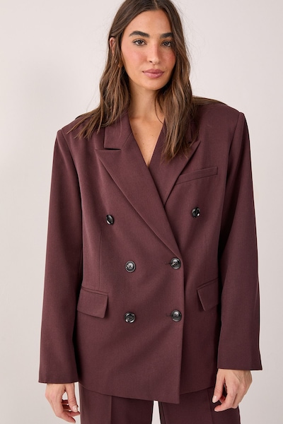 NastyGal Tailored Double Breasted Oversized Blazer Chocolate