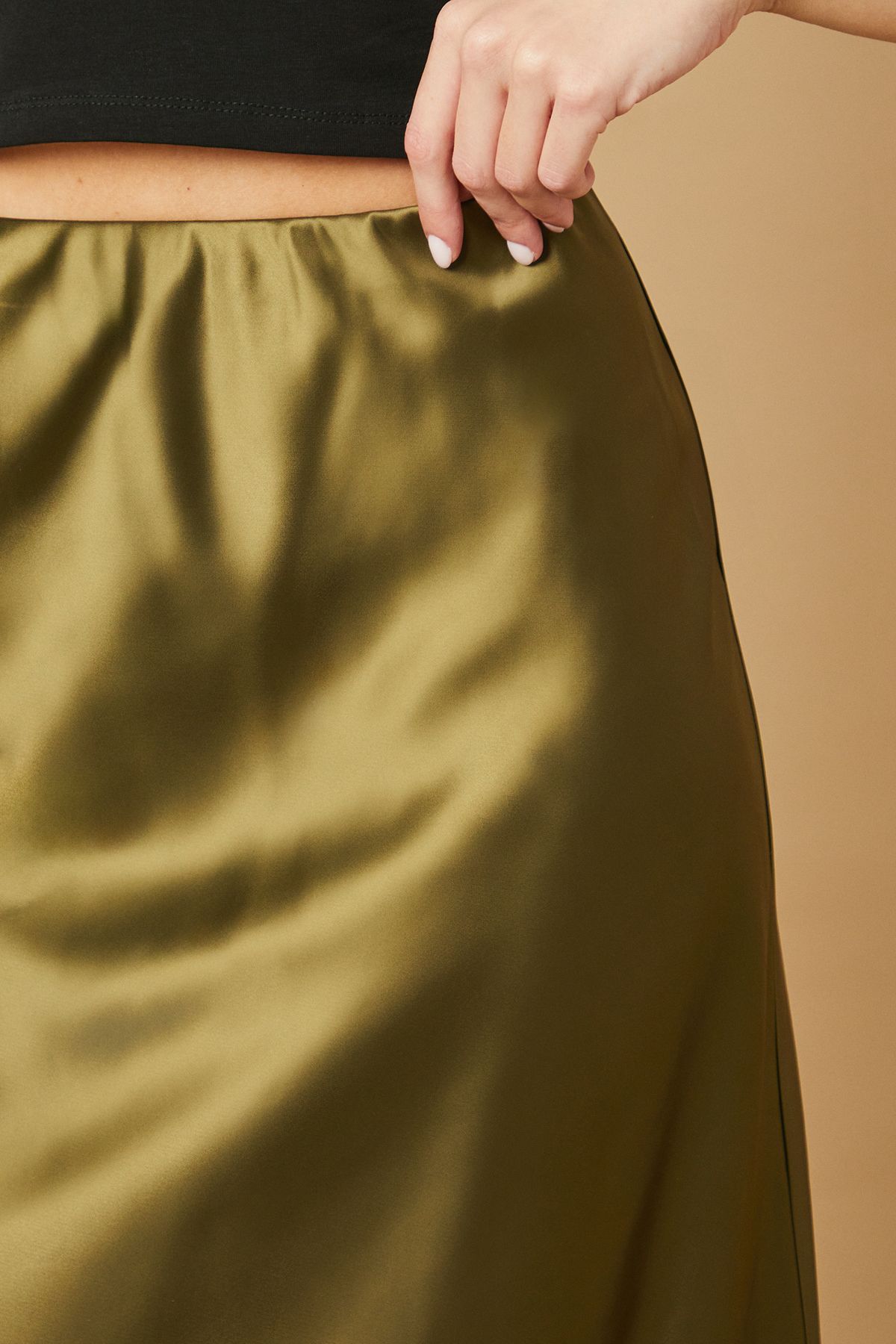 Oasis Bias Cut Satin Midi Skirt Khaki image 3