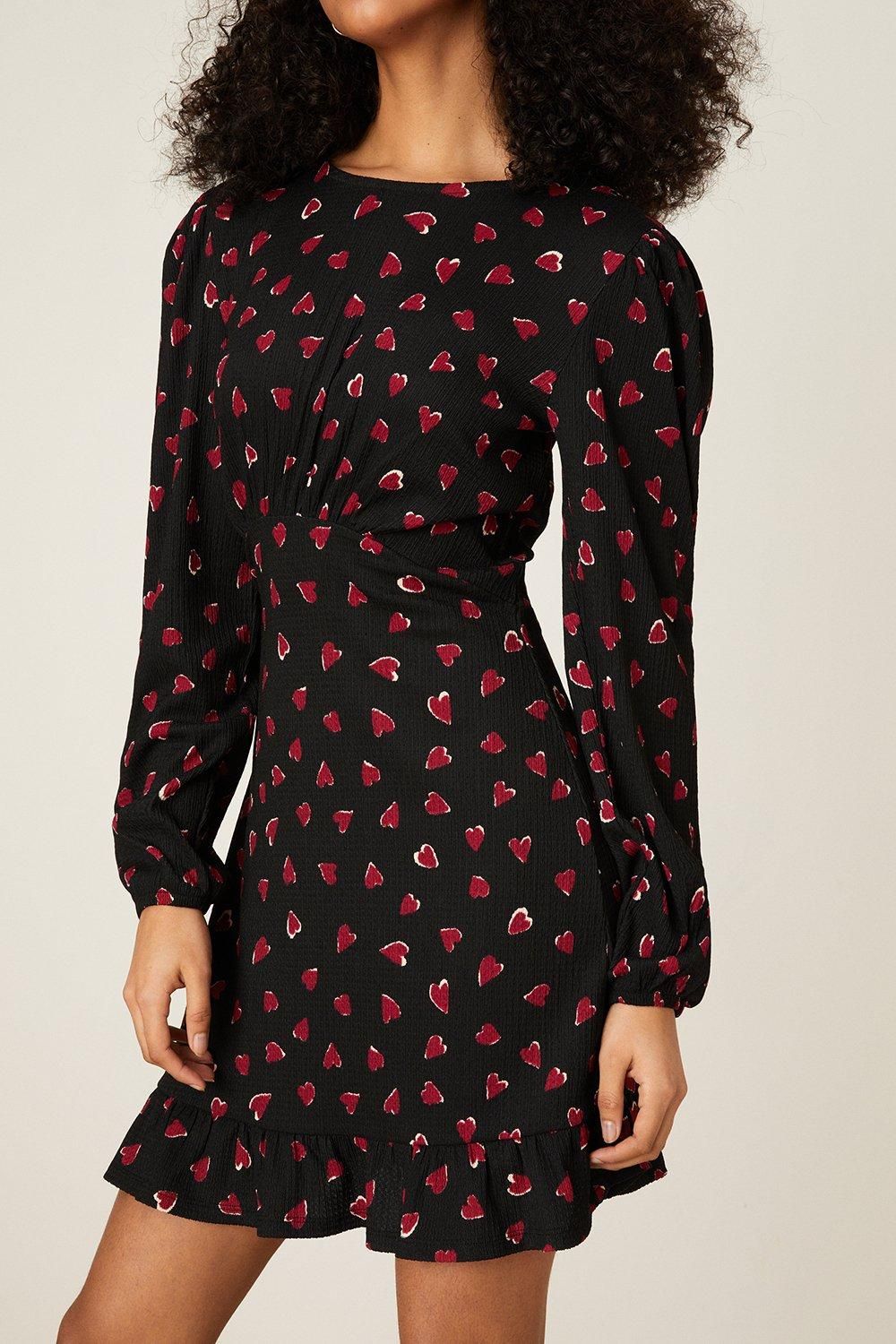 Dorothy Perkins Heart Print Ruffle Hem Mini Dress Black image 4