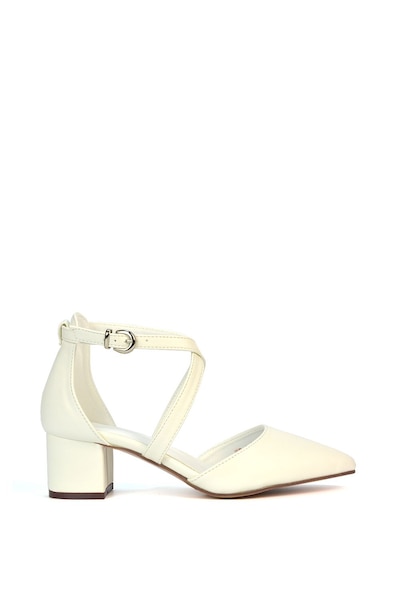 XY London 'Cynthia' Pointed Toe Ankle Strap Mid Block Heel Court Shoes