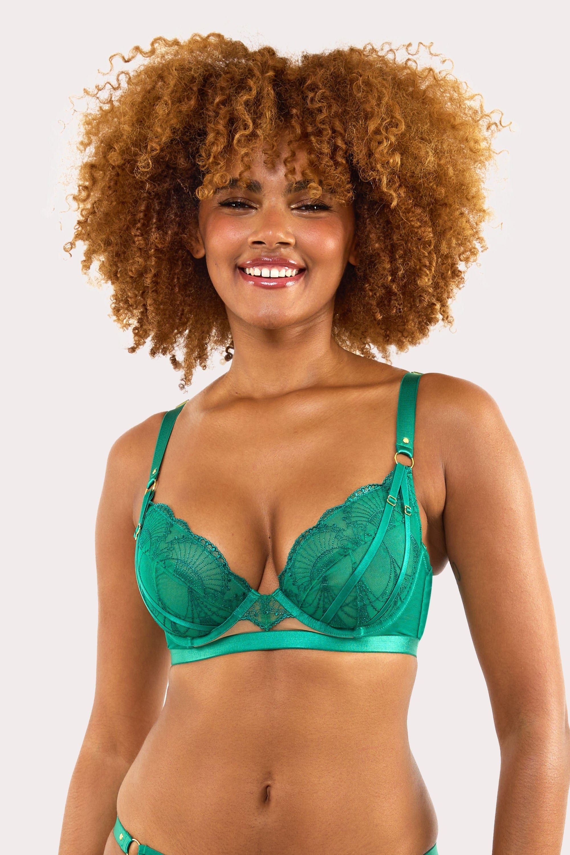 Playful Promises Pip Forest Green Deco Embroidered 'Plunge Bra' image 2