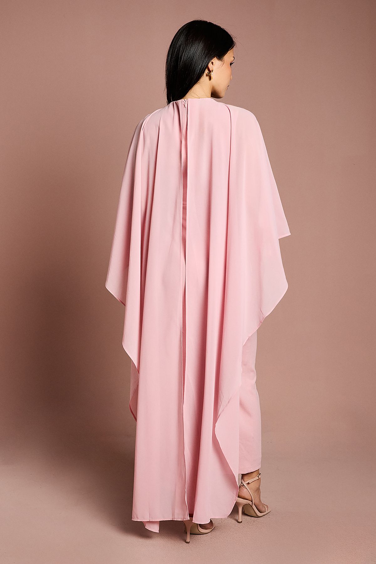 Coast Petite Ruffle Chiffon Cape Crepe Maxi Dress Blush image 3