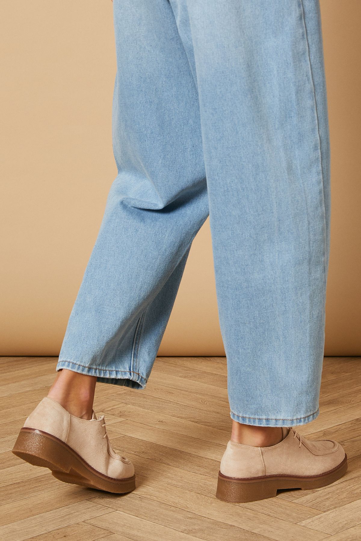 Oasis Lucina Faux Suede Lace Up Chunky Shoes Beige image 4