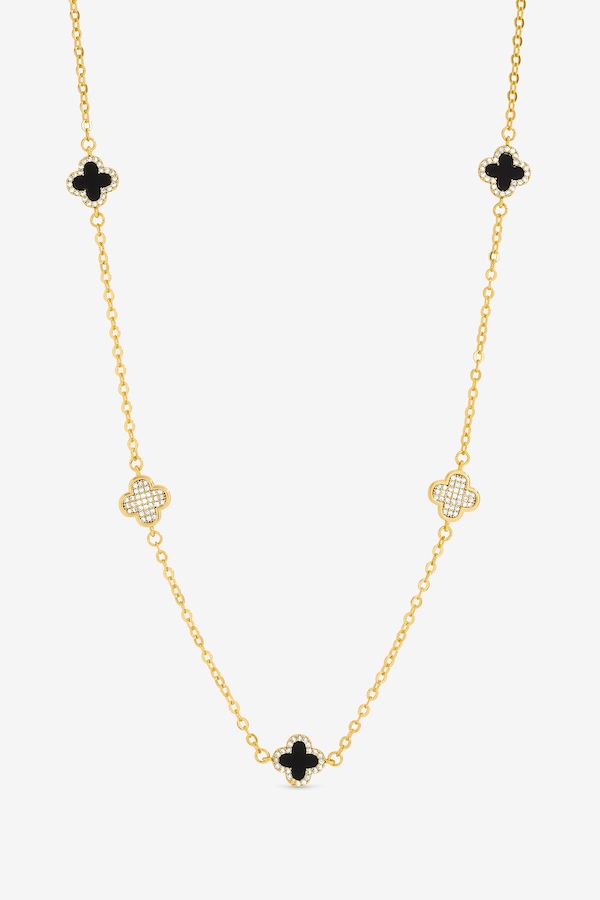 Jon Richard Gold Plated Pave and Jet Clover Necklace