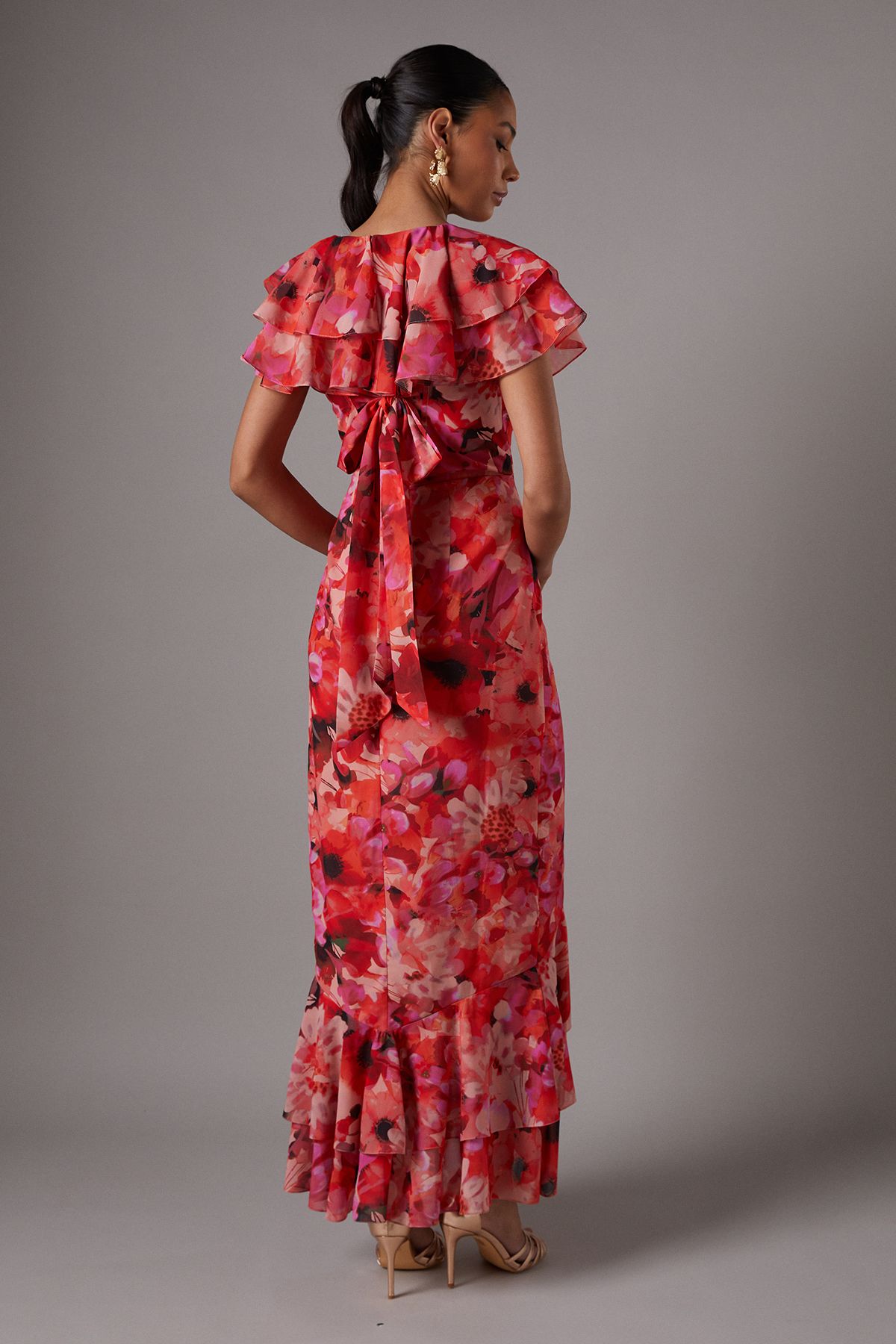 Coast Short Sleeve Chiffon Maxi Dress With Frills Multi image 3