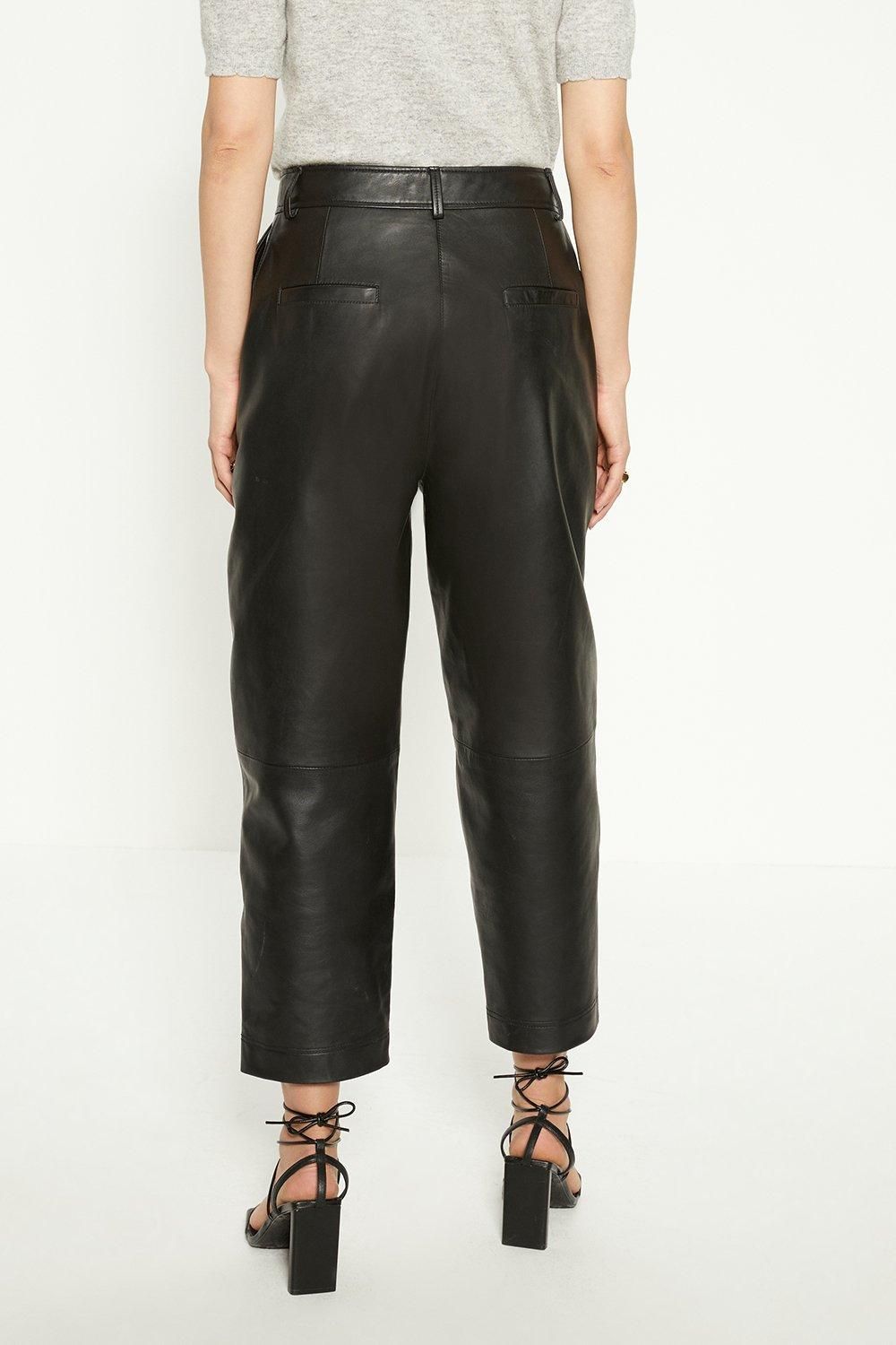 Oasis Real Leather Barrel Leg Trouser Black image 3