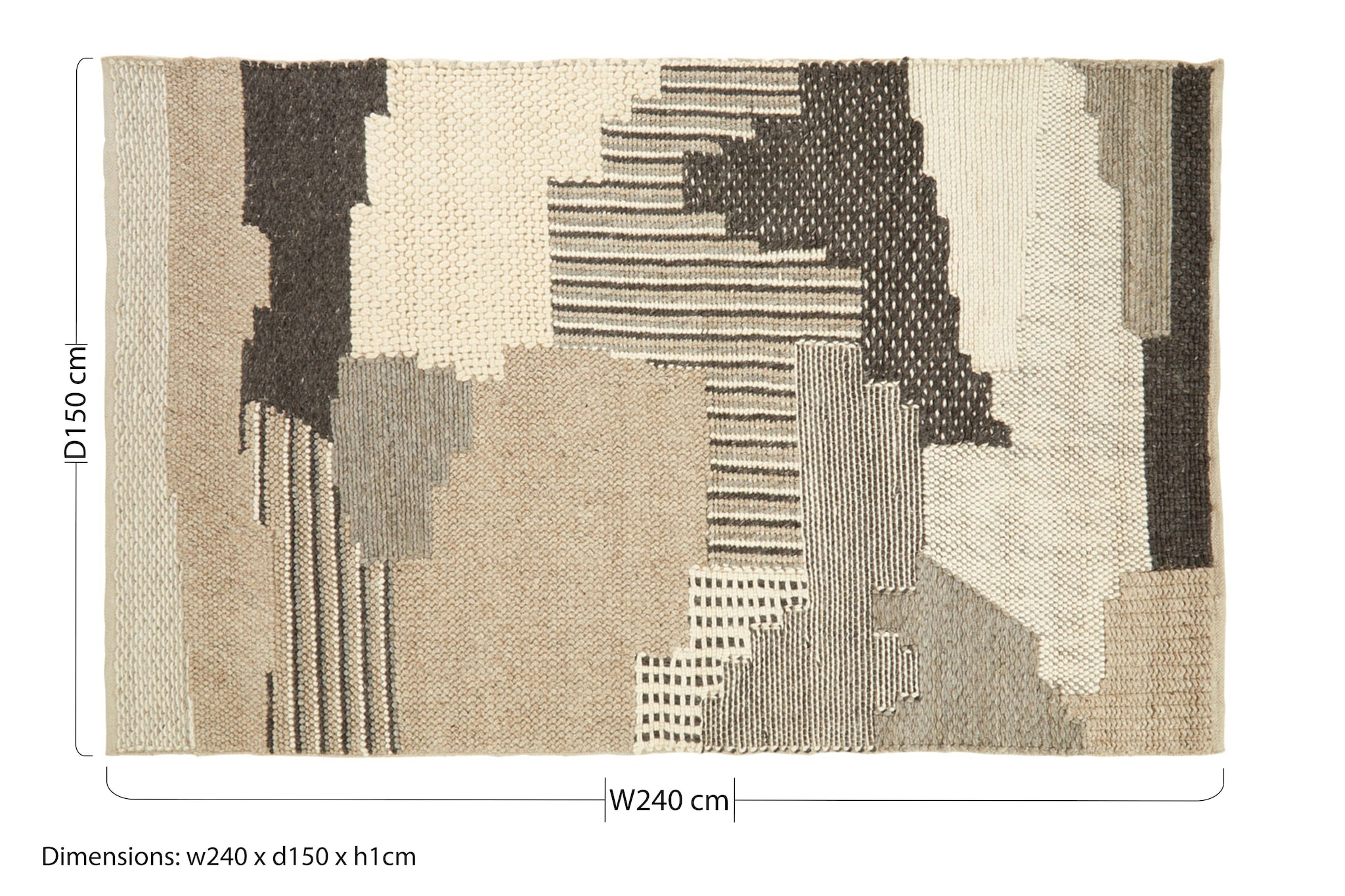 Orsina Large Handcrafted Patchwork Rug, Muted Colour Tribal-Inspired Area Rug, Soft Wool & Cotton Blend Rug image 5