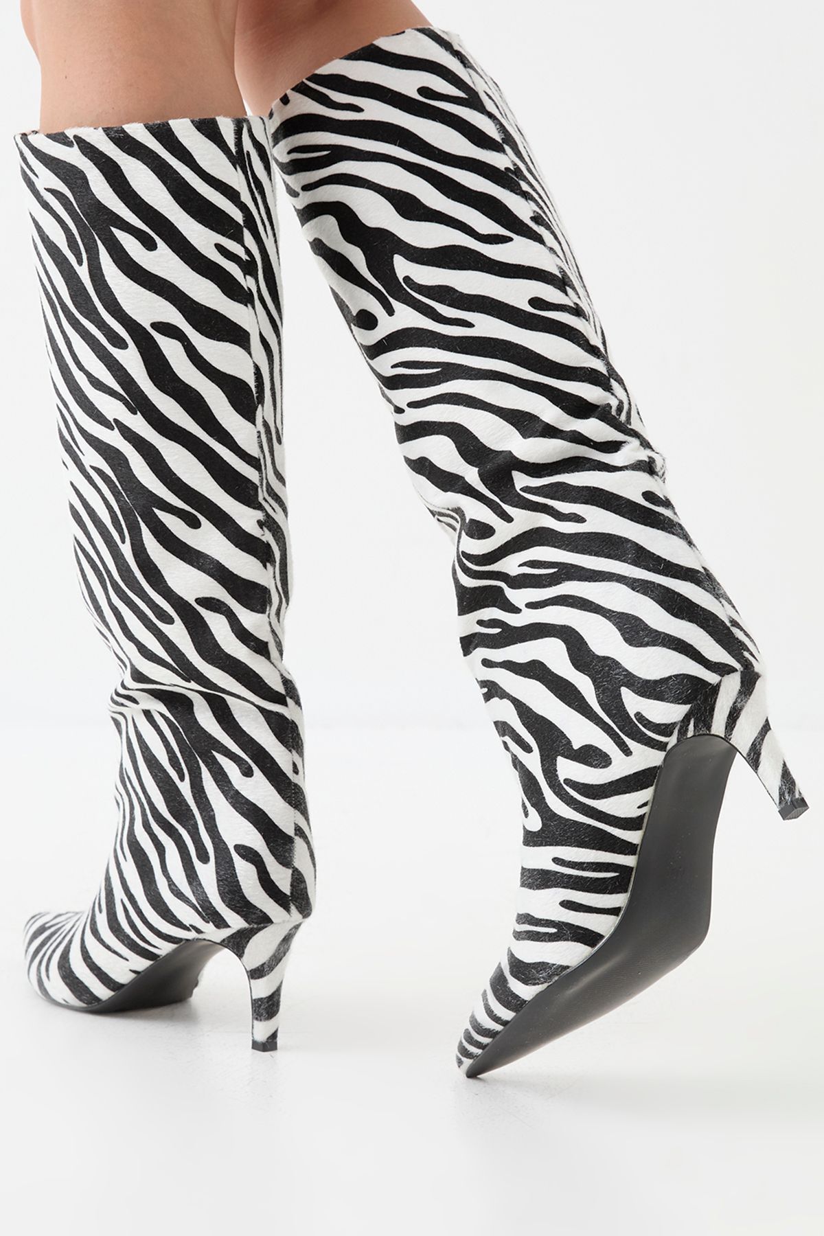MissPap Zebra Print Mid Heel Knee High Boots Zebra image 3