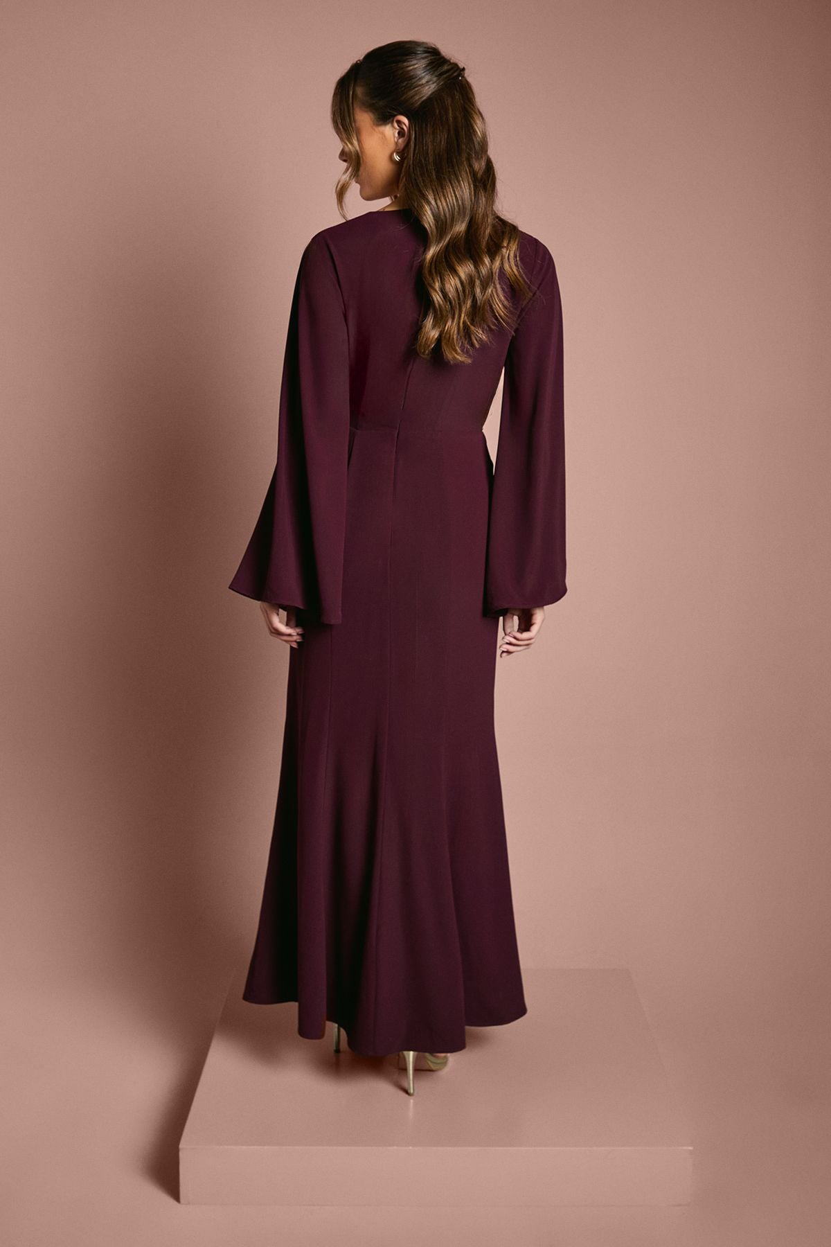 Coast Wrap Waist Crepe Long Sleeve Bridesmaid Dress Fig image 3