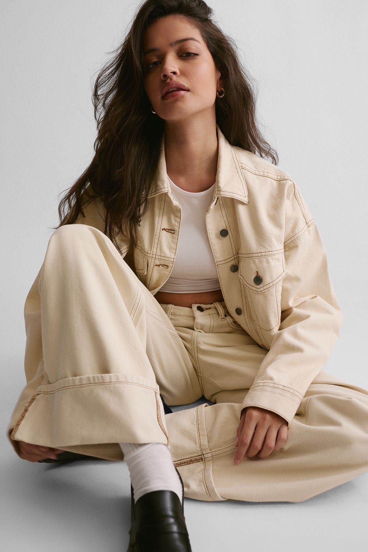 NastyGal The Oversized Denim Jacket Ecru image 5