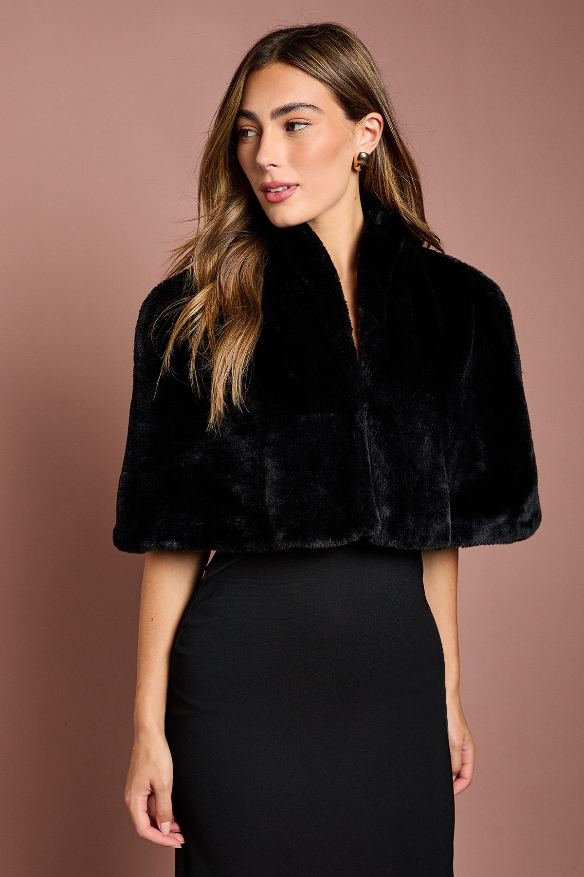 Coast Black Faux Fur Short Cape Black image 3