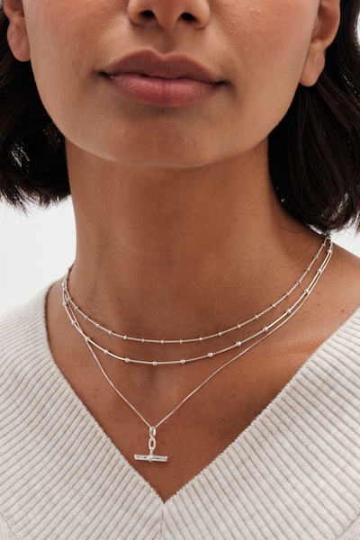 Simply Silver Simply Silver Sterling Silver 925 Polished Double Row Ball Chain Necklace