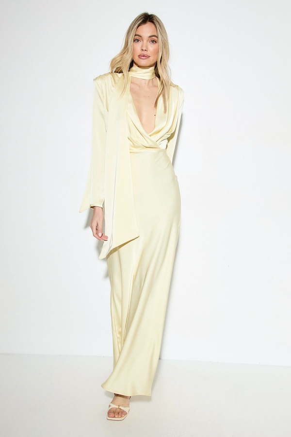 MissPap Premium Tie Neck Maxi Dress Butter