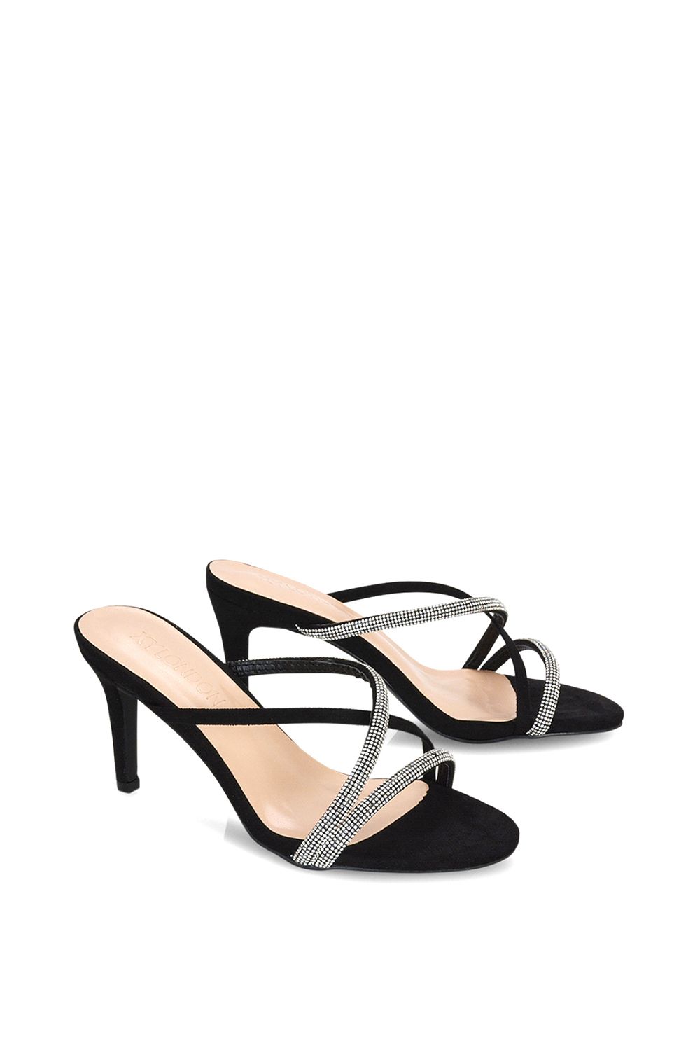 XY London 'Teddie' Diamante Cross Over Strappy Sandal Stiletto High Mule Heels image 3
