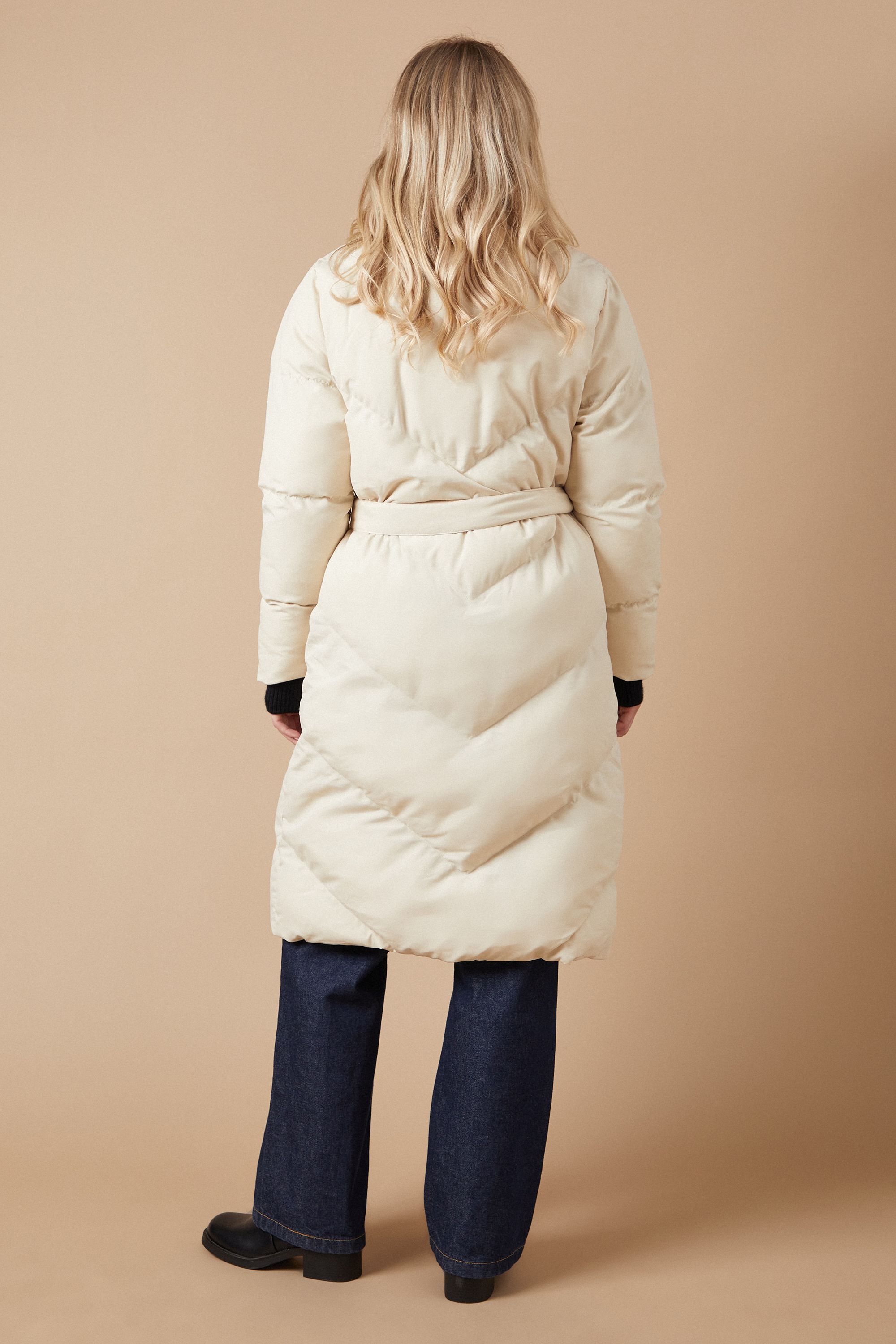 Oasis Belted Midi Padded Funnel Neck Coat Neutral image 3