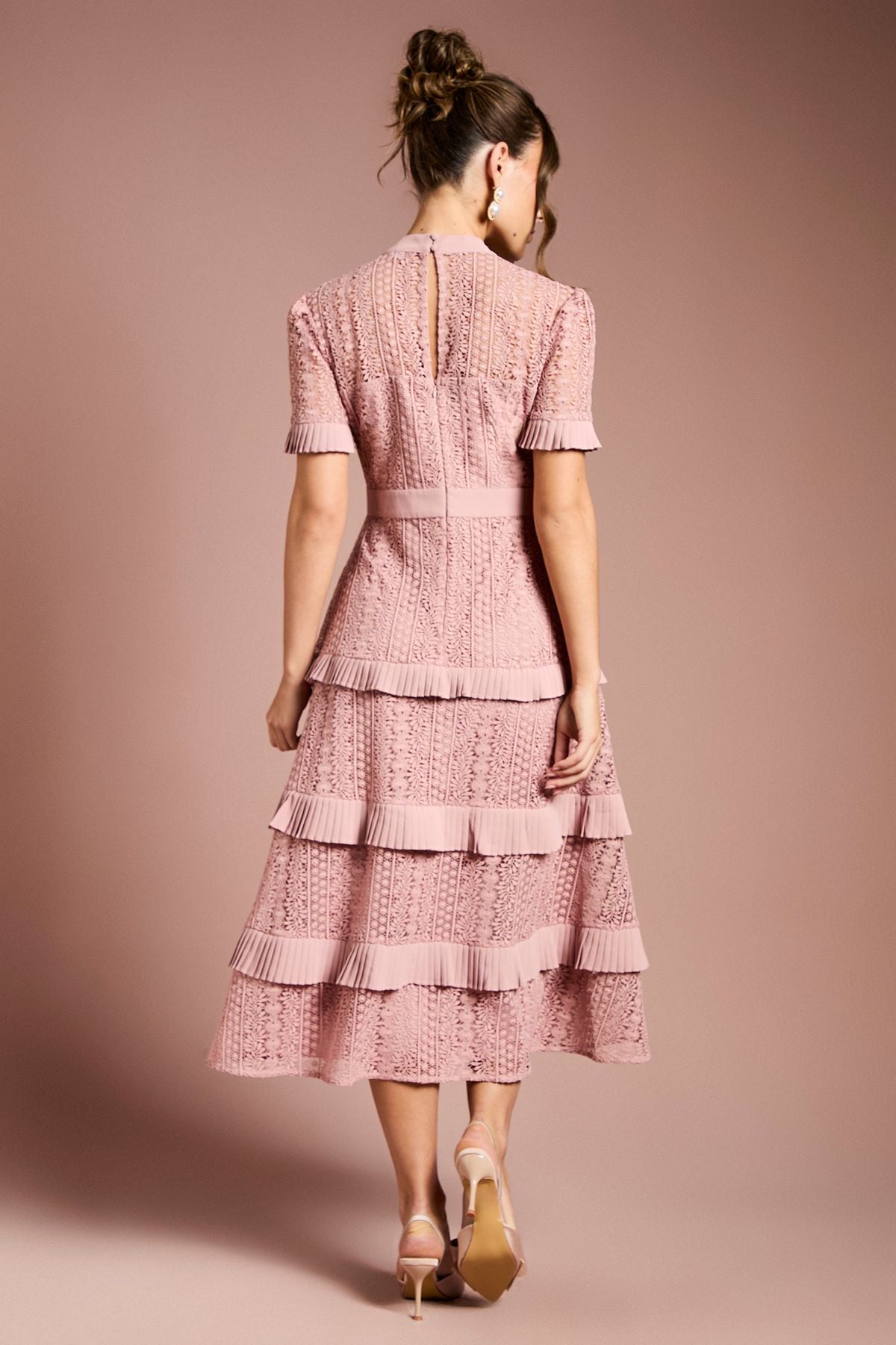 Coast Tiered Lace Short Sleeve Midi Dress Blush image 3