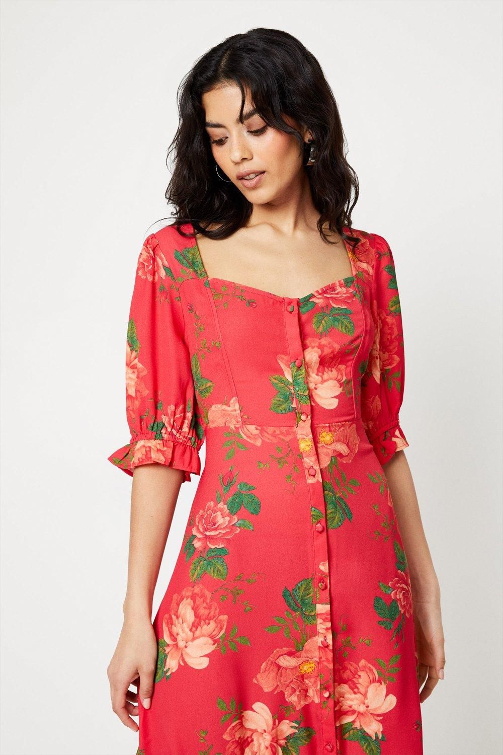 Dorothy Perkins Petite Floral Button Through Midi Dress Floral image 2