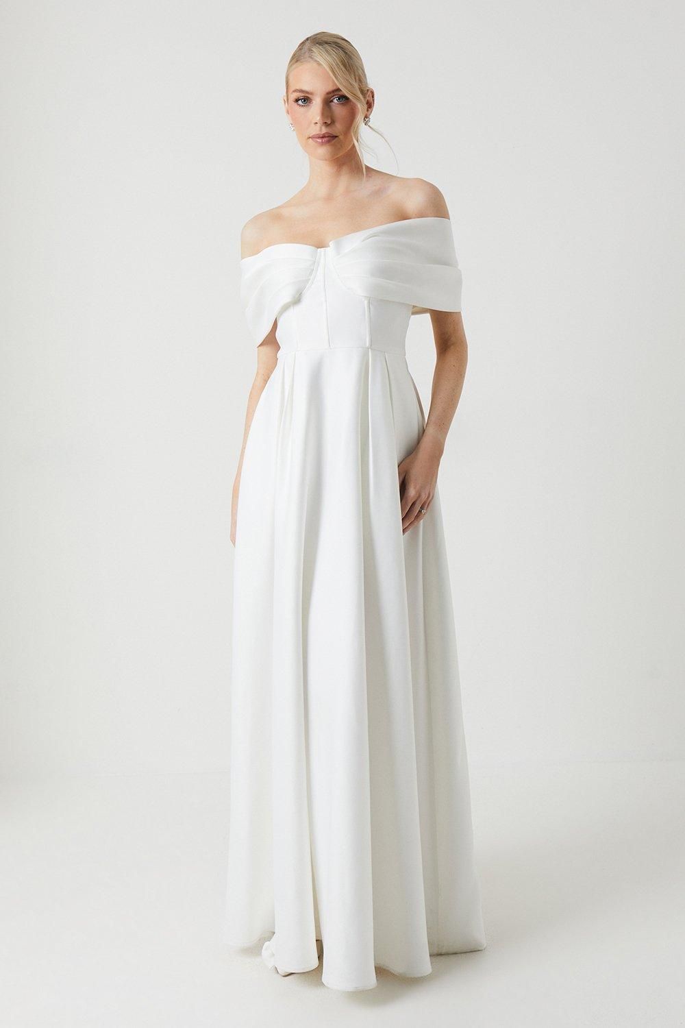 Coast Bardot Structured Satin Full Skirted Wedding Dress Ivory image 1