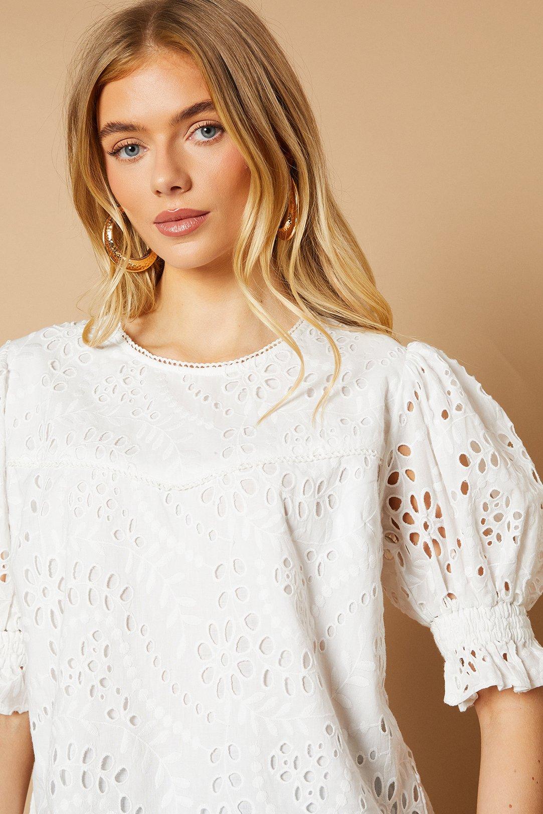 Oasis Broderie Detail Blouse White image 2
