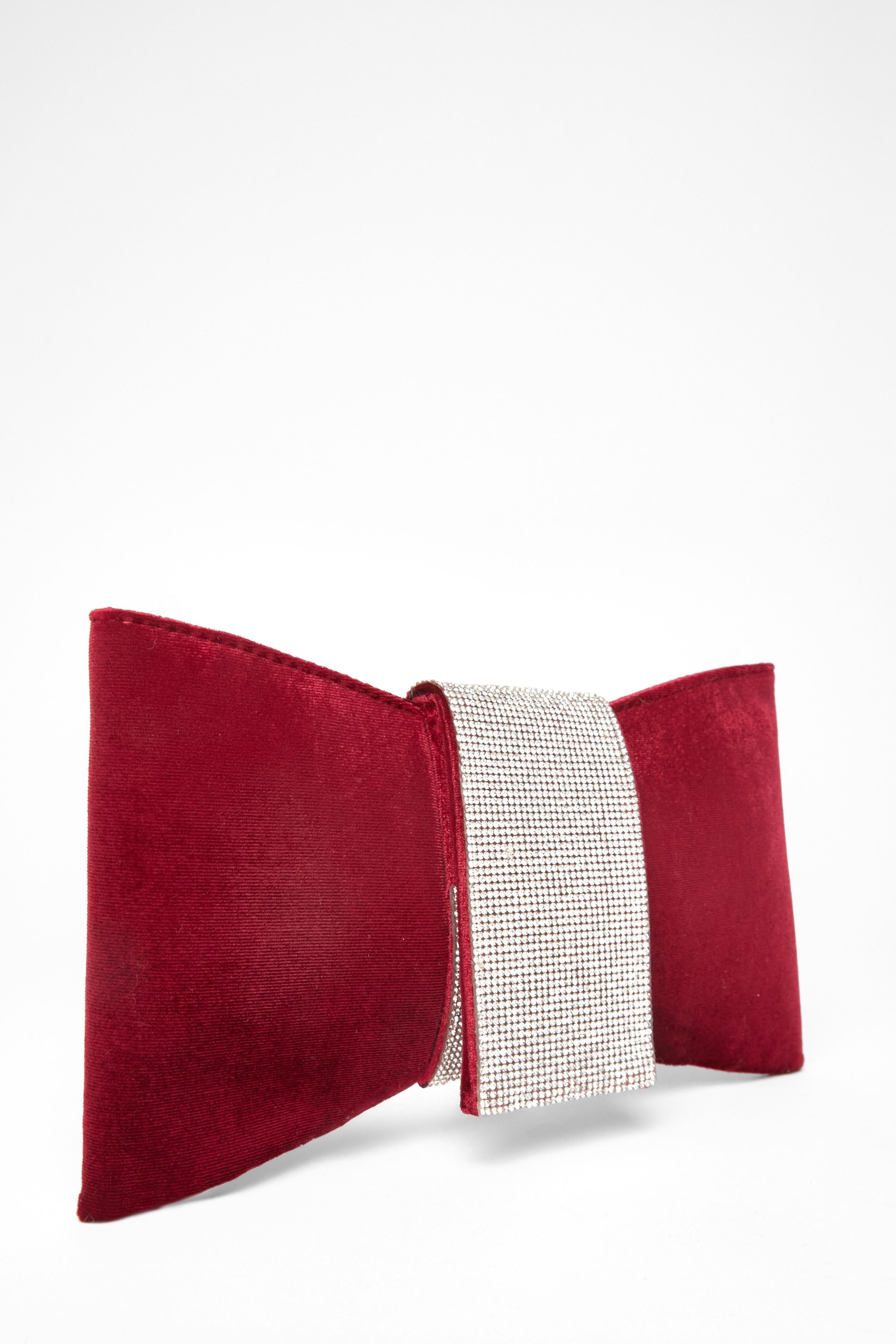 Quiz Burgundy Diamante Bow Clutch Bag image 1