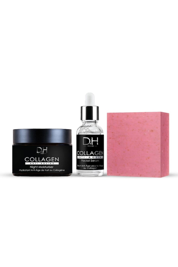 Dr H Anti-Ageing Collagen Night Moisturiser, Facial Serum & Cleansing Bar