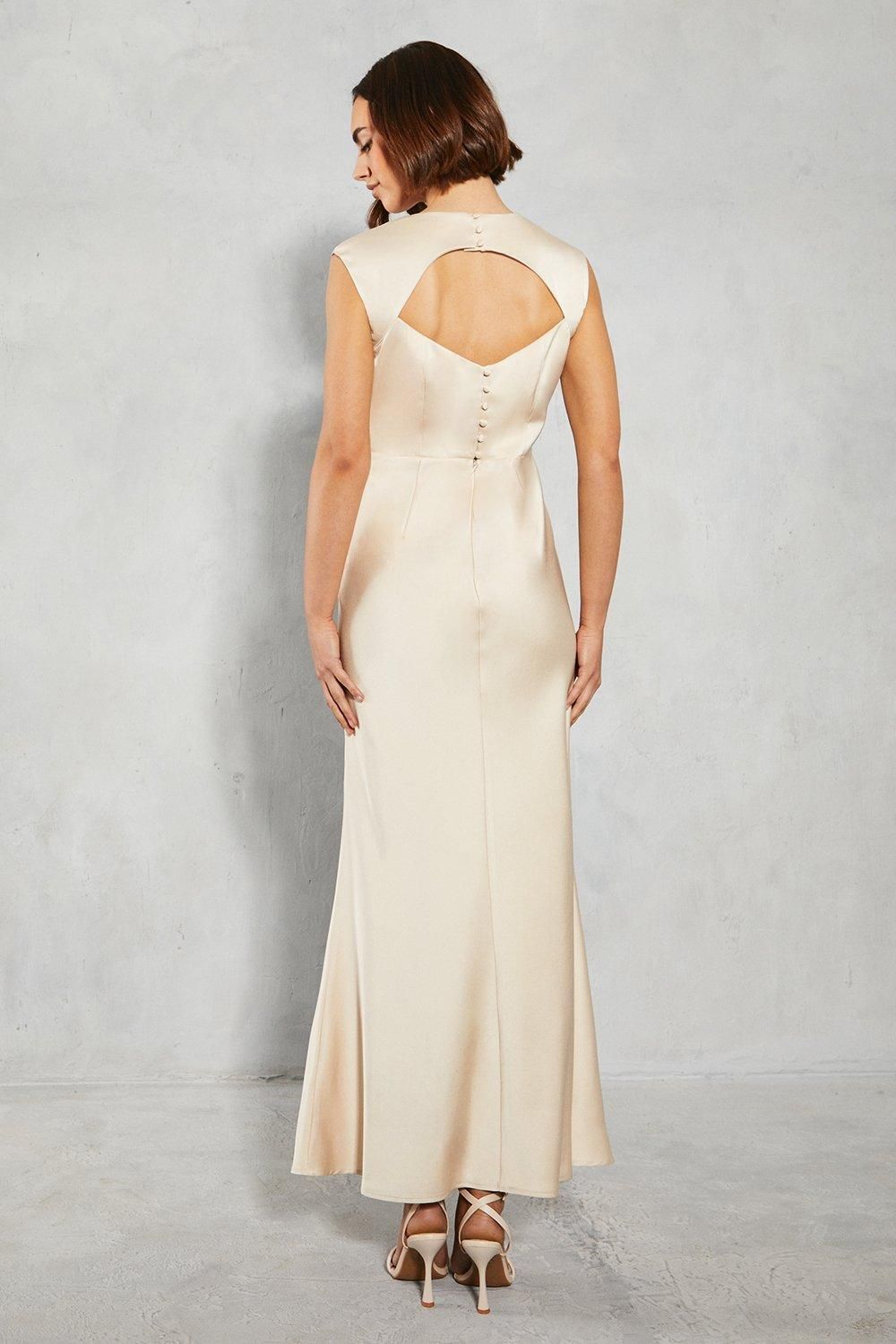 Oasis Oasis by Coast Satin Open Back Detail Maxi Bridesmaid Dress Champagne image 3