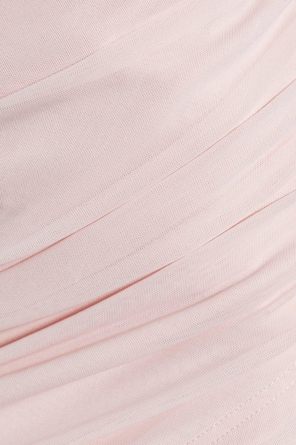 MissPap Mesh Bardot Long Sleeve Wrap Mini Dress Pale Pink image 5
