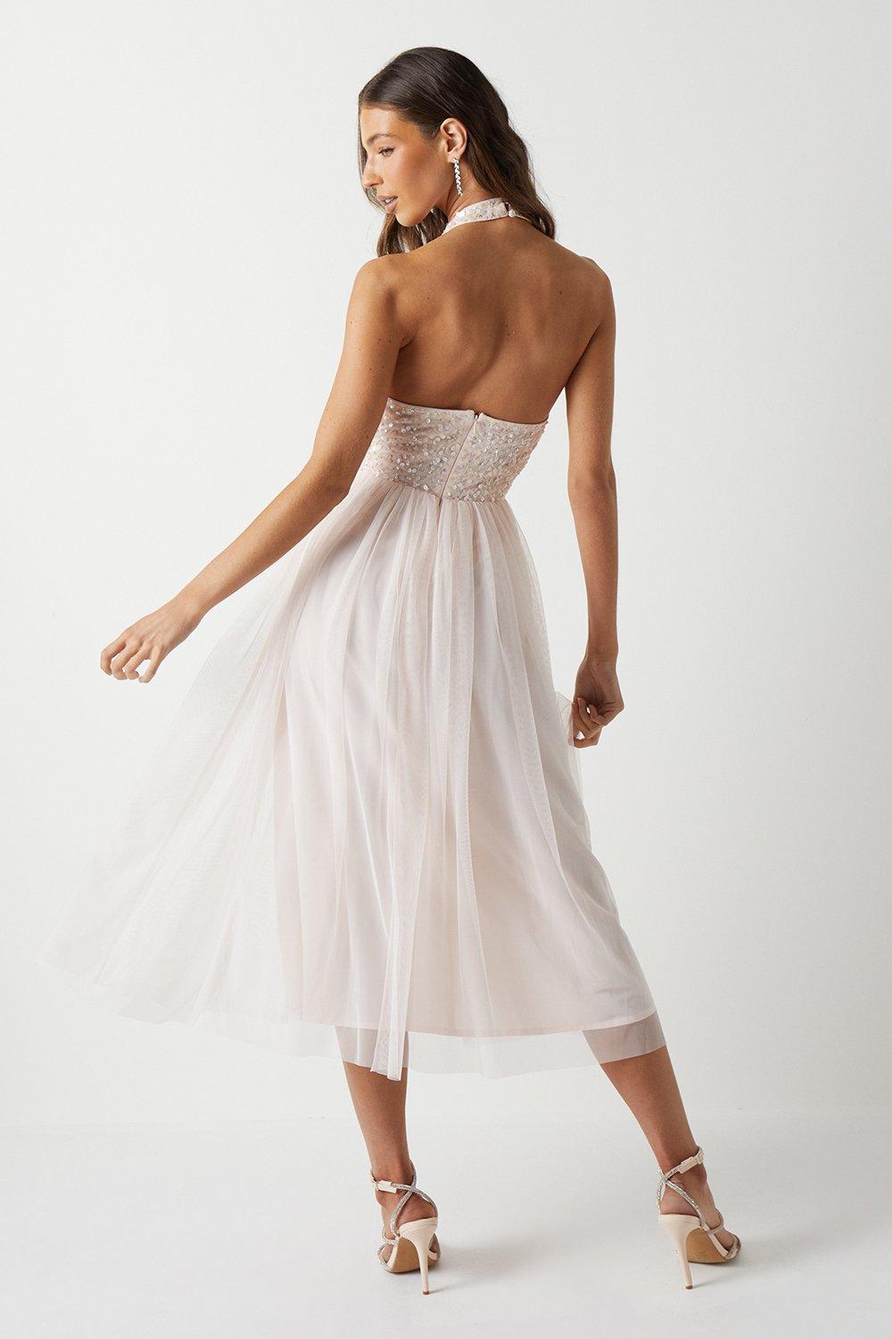 Coast 3d Floral Embellished Halterneck Bridesmaid Midi Dress Blush image 4