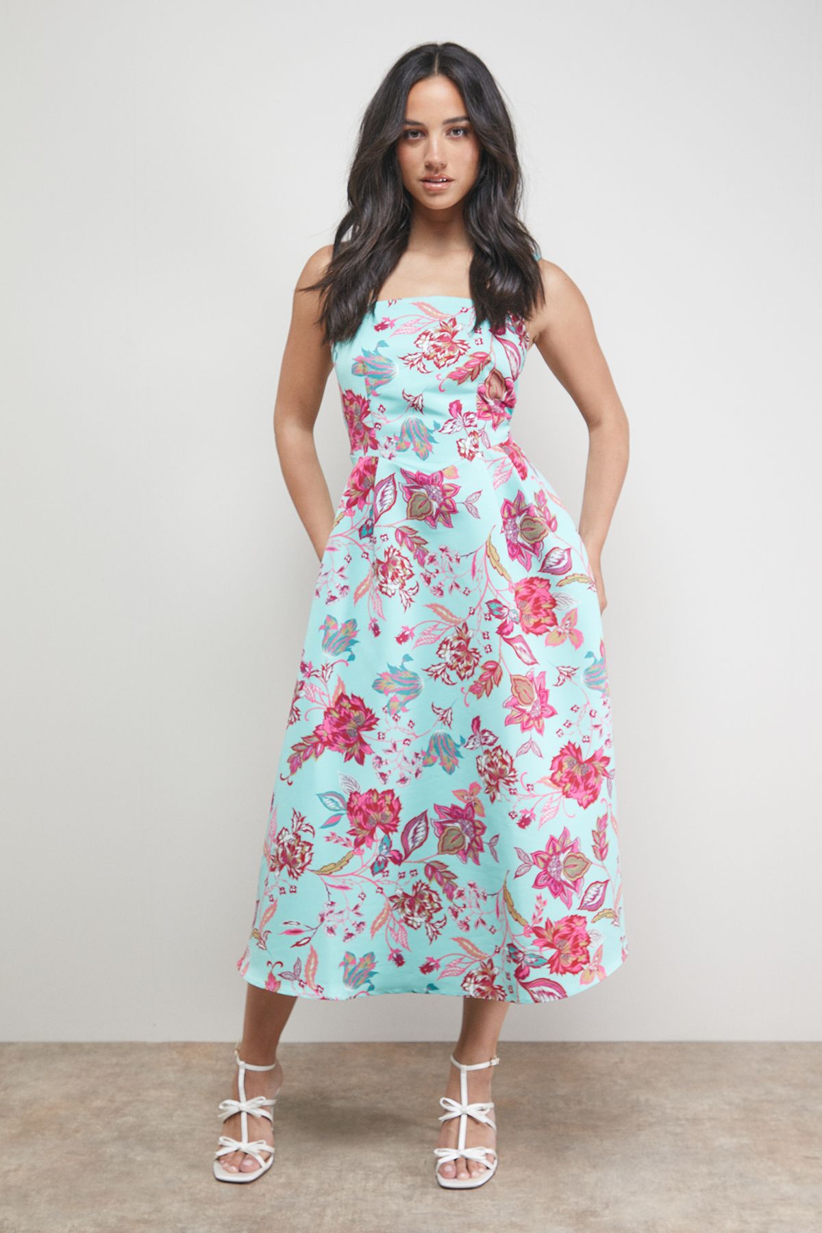 Oasis Strappy Midi Prom Dress Floral image 1