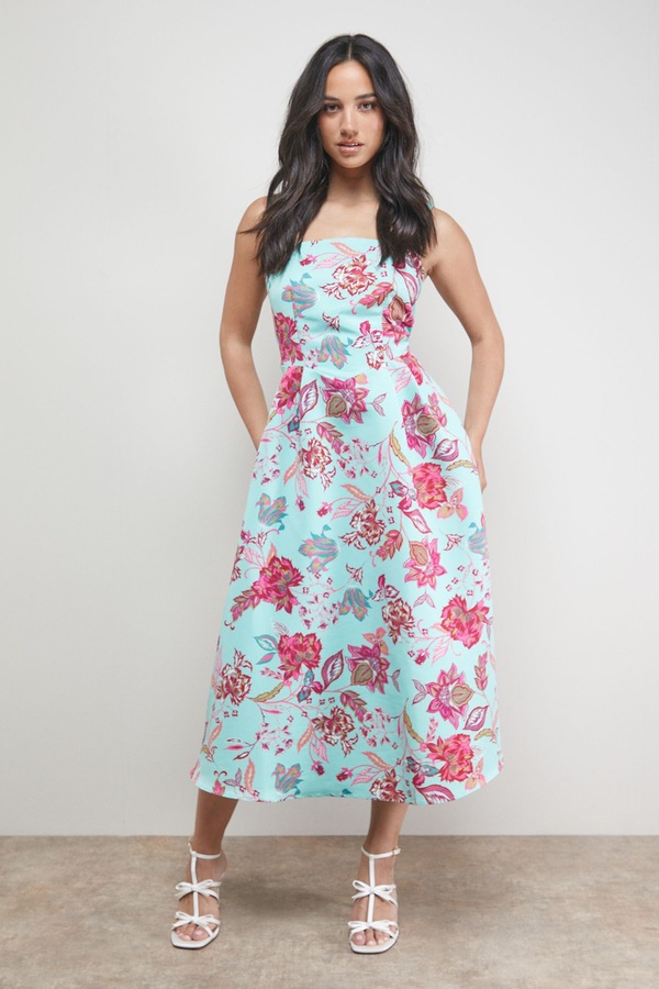 Oasis Strappy Midi Prom Dress Floral