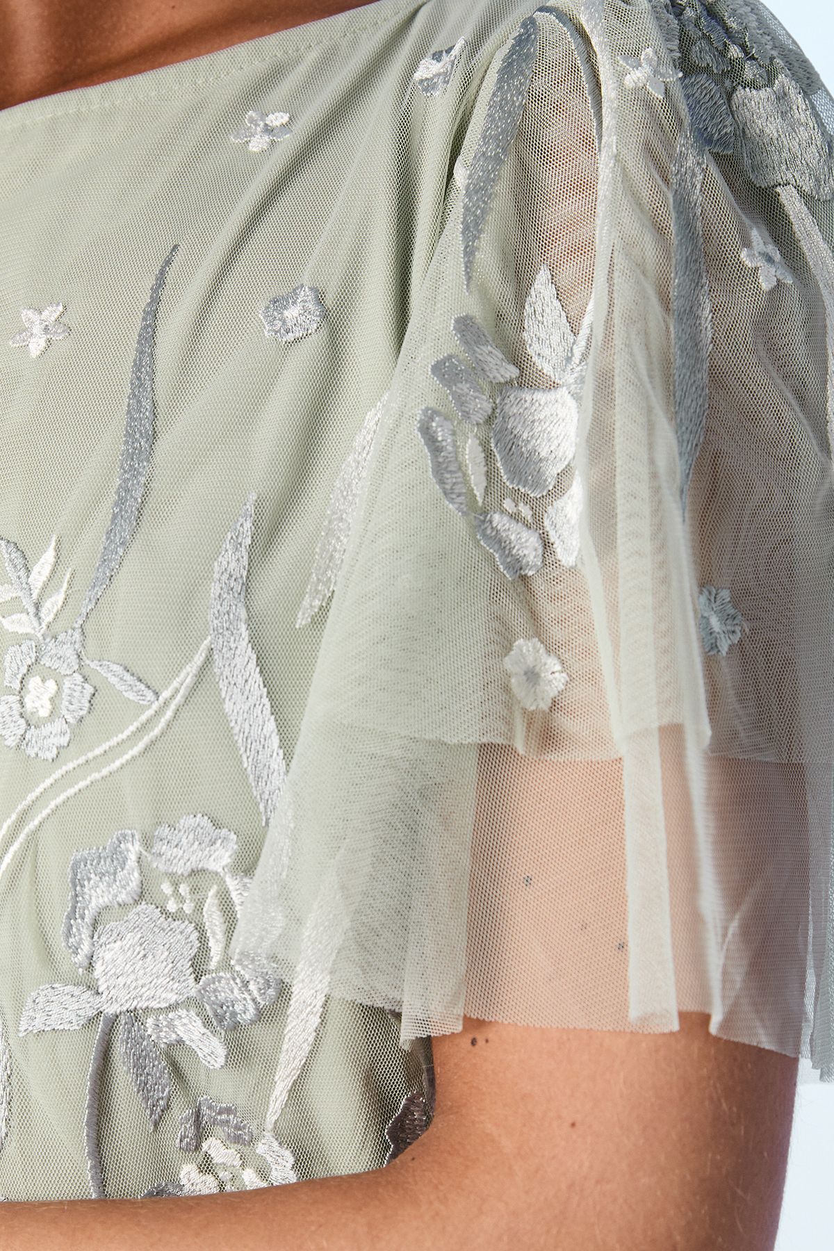 Coast Embroidered Angel Sleeve Maxi Bridesmaid Dress Sage image 5