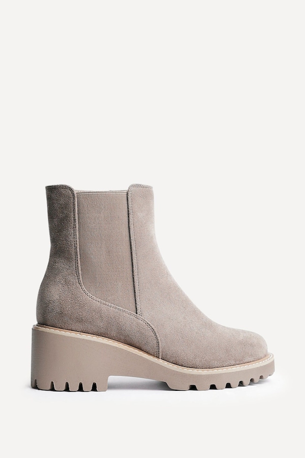 Linzi Attend Taupe Faux Suede Wedged Ankle Boot