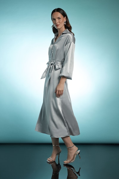 Principles Silver Wrap Tie Waist Satin Shirt Dress Silver