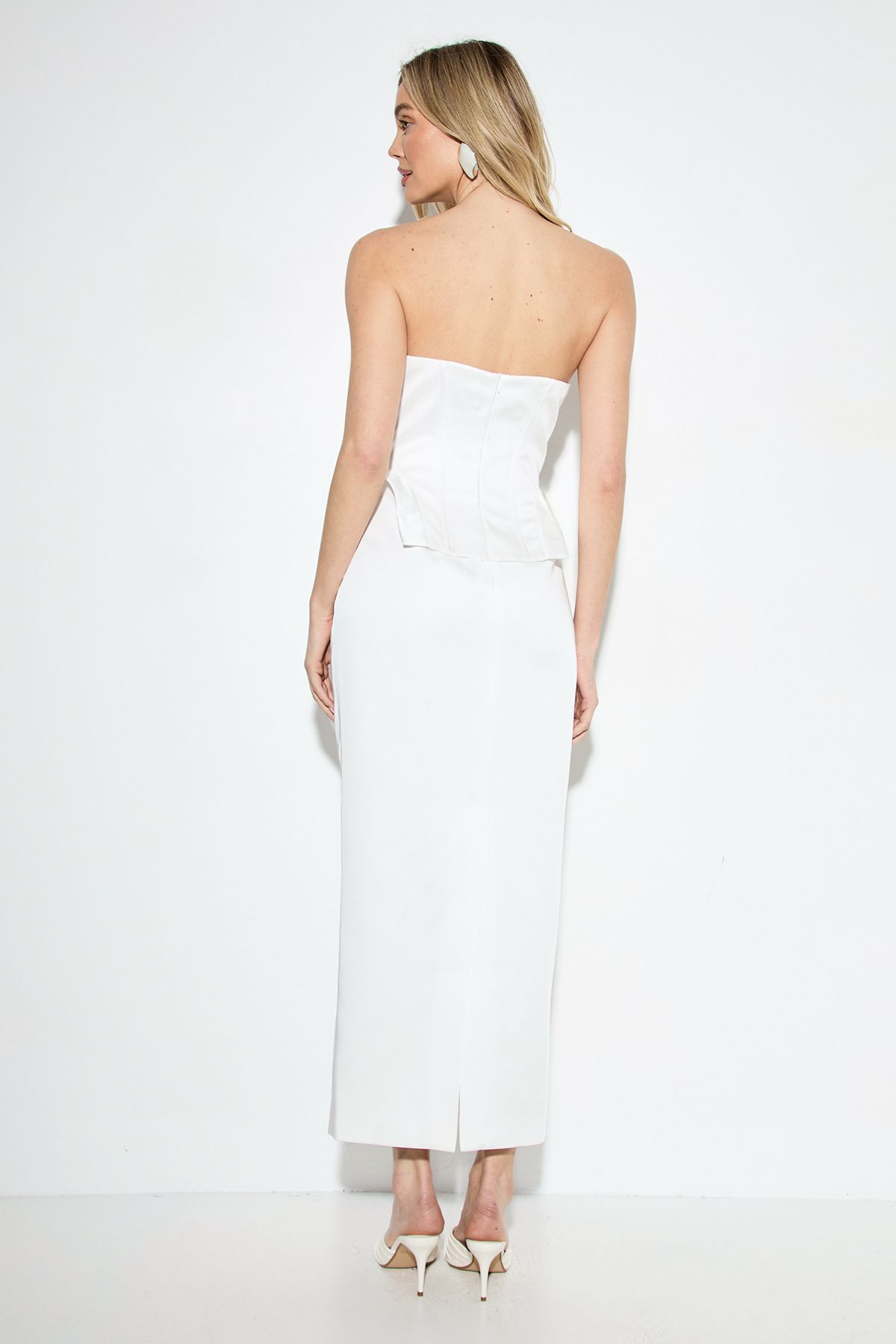 MissPap Premium Bonded Satin Corset Midaxi Dress Ivory image 3