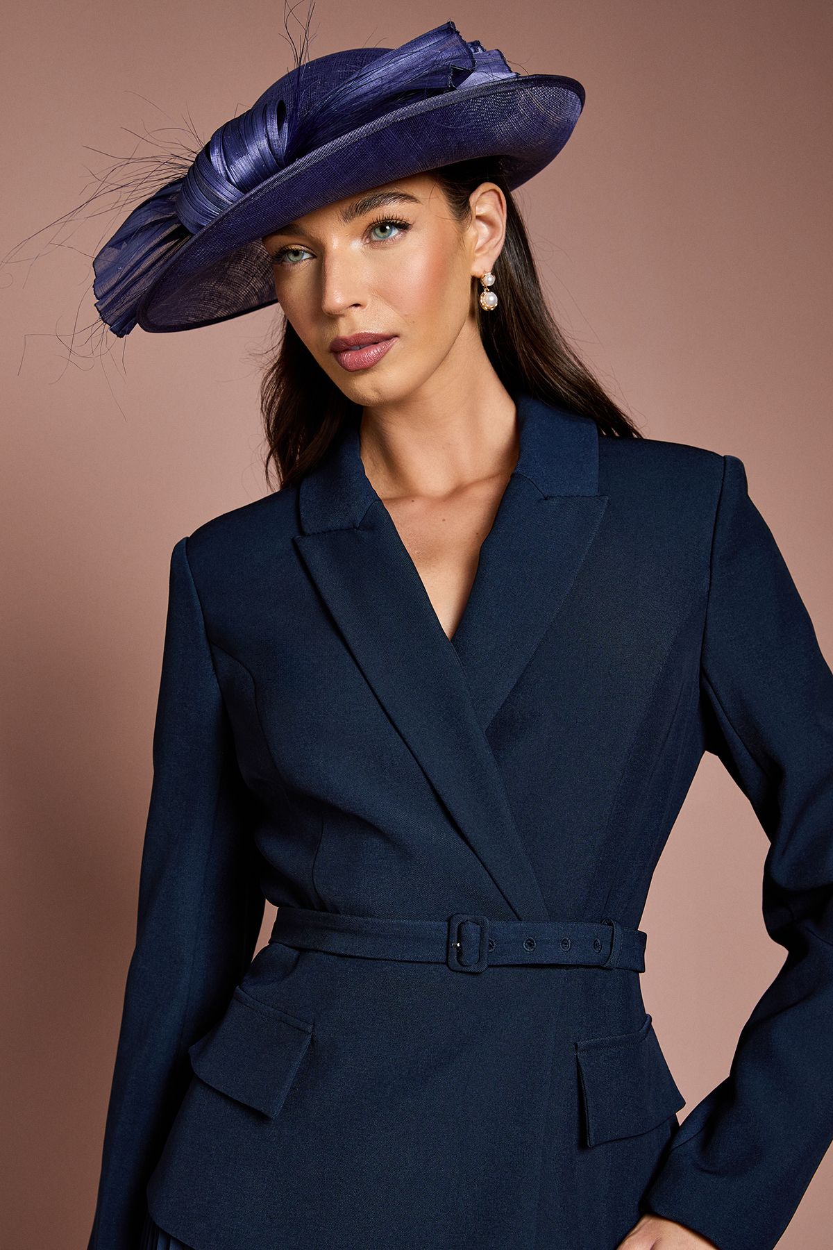 Coast Lisa Tan Tailored Jacket With Pleated Skirt Midi Dress Navy image 4