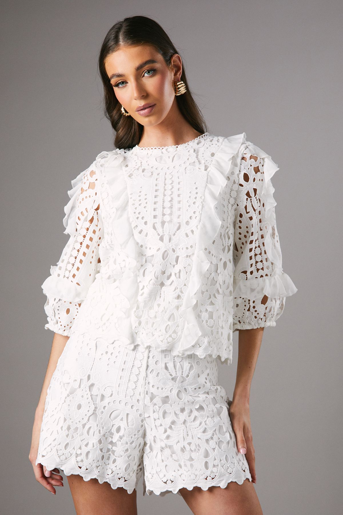 Coast Lace Frill Sleeve Top White image 1