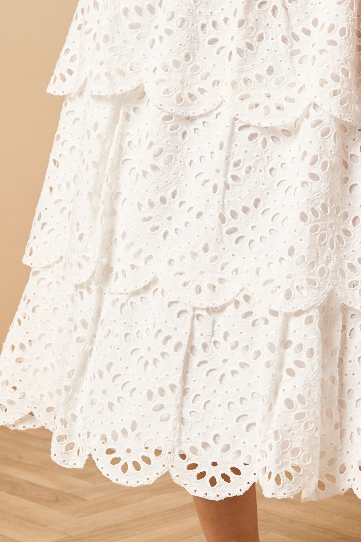 Oasis Broderie Tiered Midi Skirt White image 5