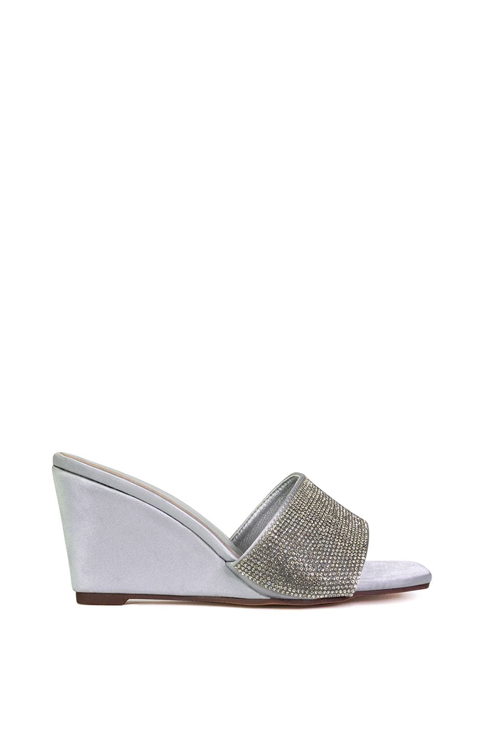 XY London 'Eliza' Slip On Mule Diamante Sandal Wedge Heels With Square Toe image 1