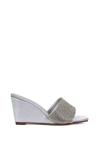 XY London 'Eliza' Slip On Mule Diamante Sandal Wedge Heels With Square Toe