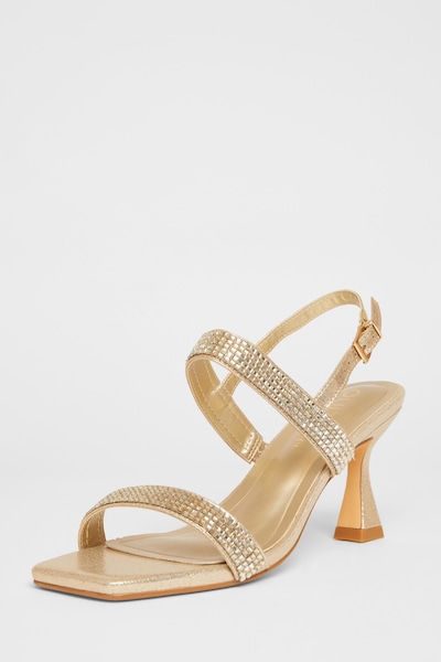 Quiz Gold Wide Fit Diamante Strappy Heels