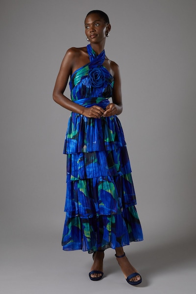 Coast Tiered Halter Tie Neck Maxi Dress Blue