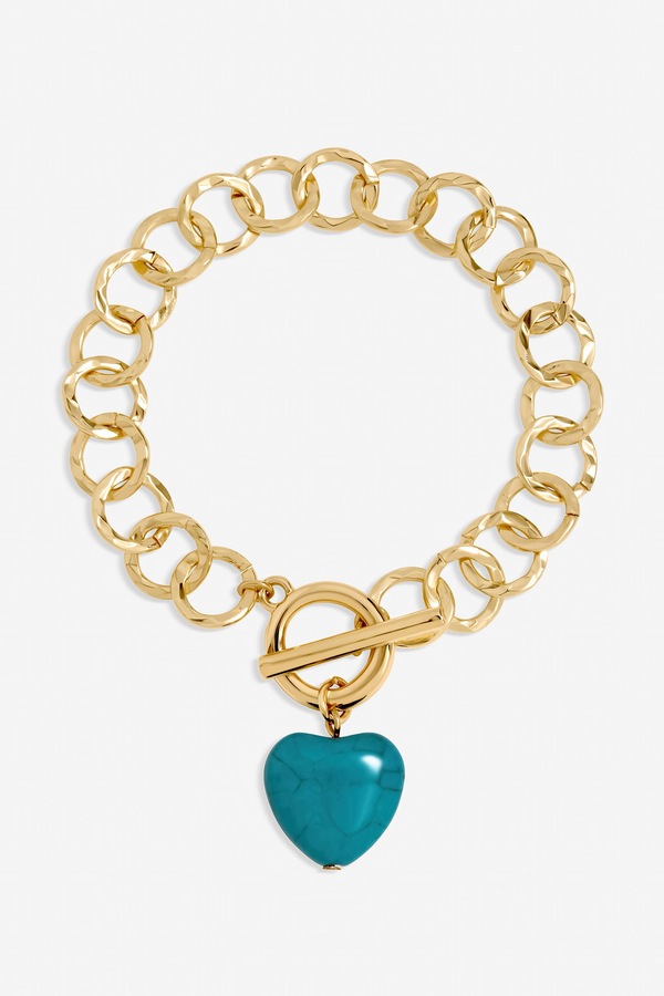 Mood Gold Plated and Turquoise Heart T-Bar Bracelet